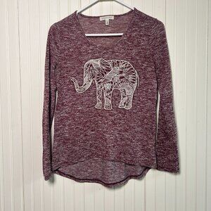 Aeropostale - Elephant Design - XS Long sleeve - Marled Burgandy‎ / White